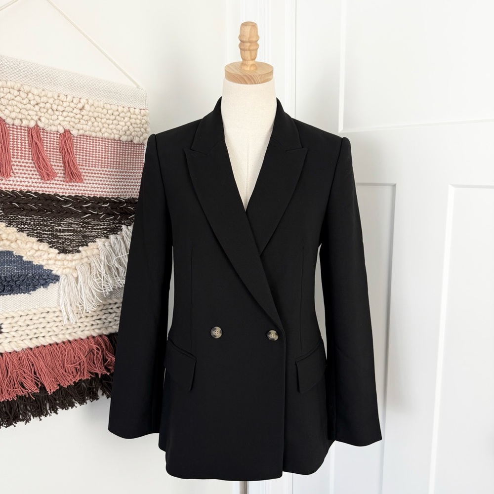 NEW Club Monaco Tortoise Button Double-Breasted Blazer Black Size 10